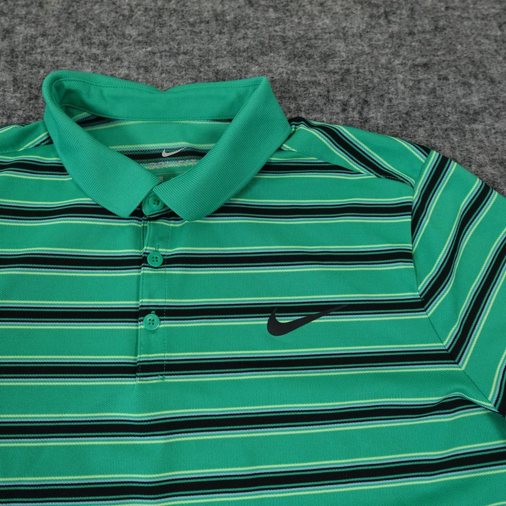 Nike Dri-Fit Polo Shirt‎ Mens Large Green Black Striped Performance Golf Light
